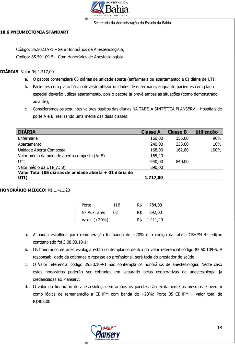 Pacientes com plano básico deverão utilizar unidades de enfermaria, enquanto pacientes com plano especial deverão utilizar apartamento, pois o pacote já prevê ambas as situações (como demonstrado