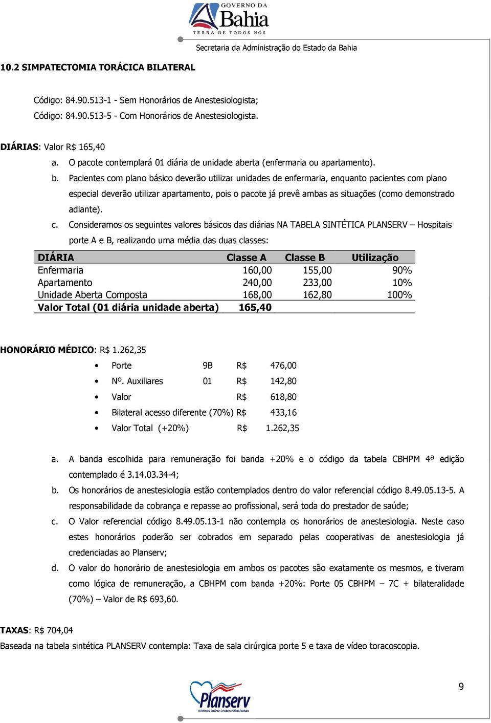 Pacientes com plano básico deverão utilizar unidades de enfermaria, enquanto pacientes com plano especial deverão utilizar apartamento, pois o pacote já prevê ambas as situações (como demonstrado