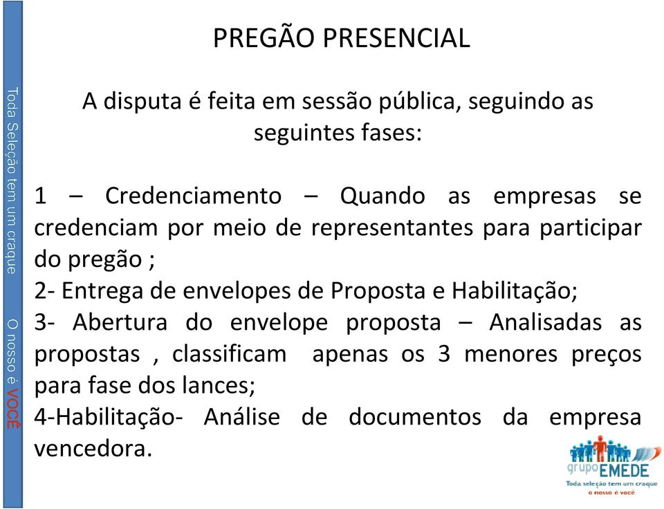 envelopes de Proposta e Habilitação; 3- Abertura do envelope proposta Analisadas as propostas,