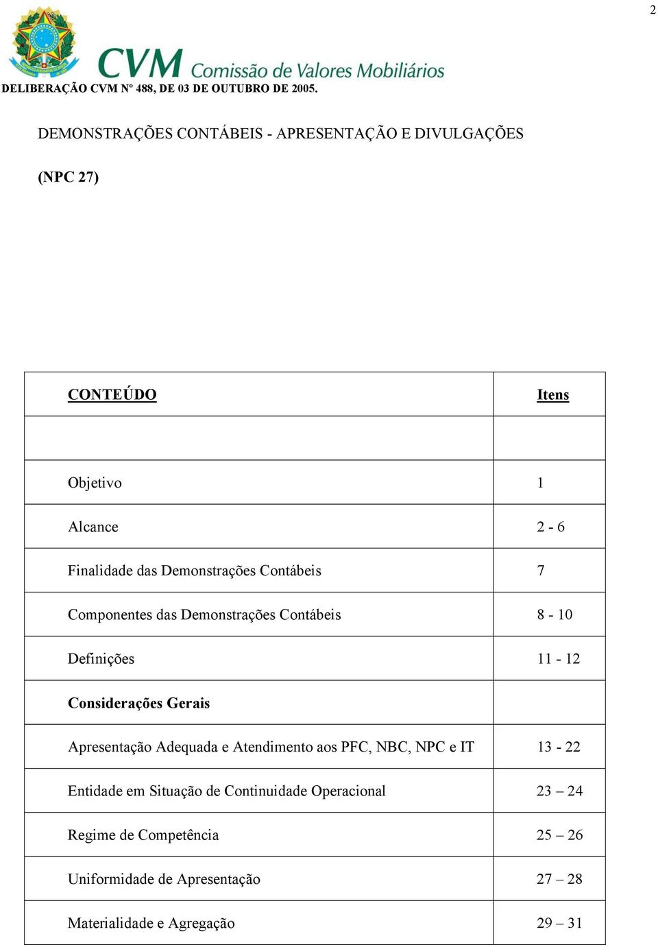 Considerações Gerais Apresentação Adequada e Atendimento aos PFC, NBC, NPC e IT 13-22 Entidade em Situação de