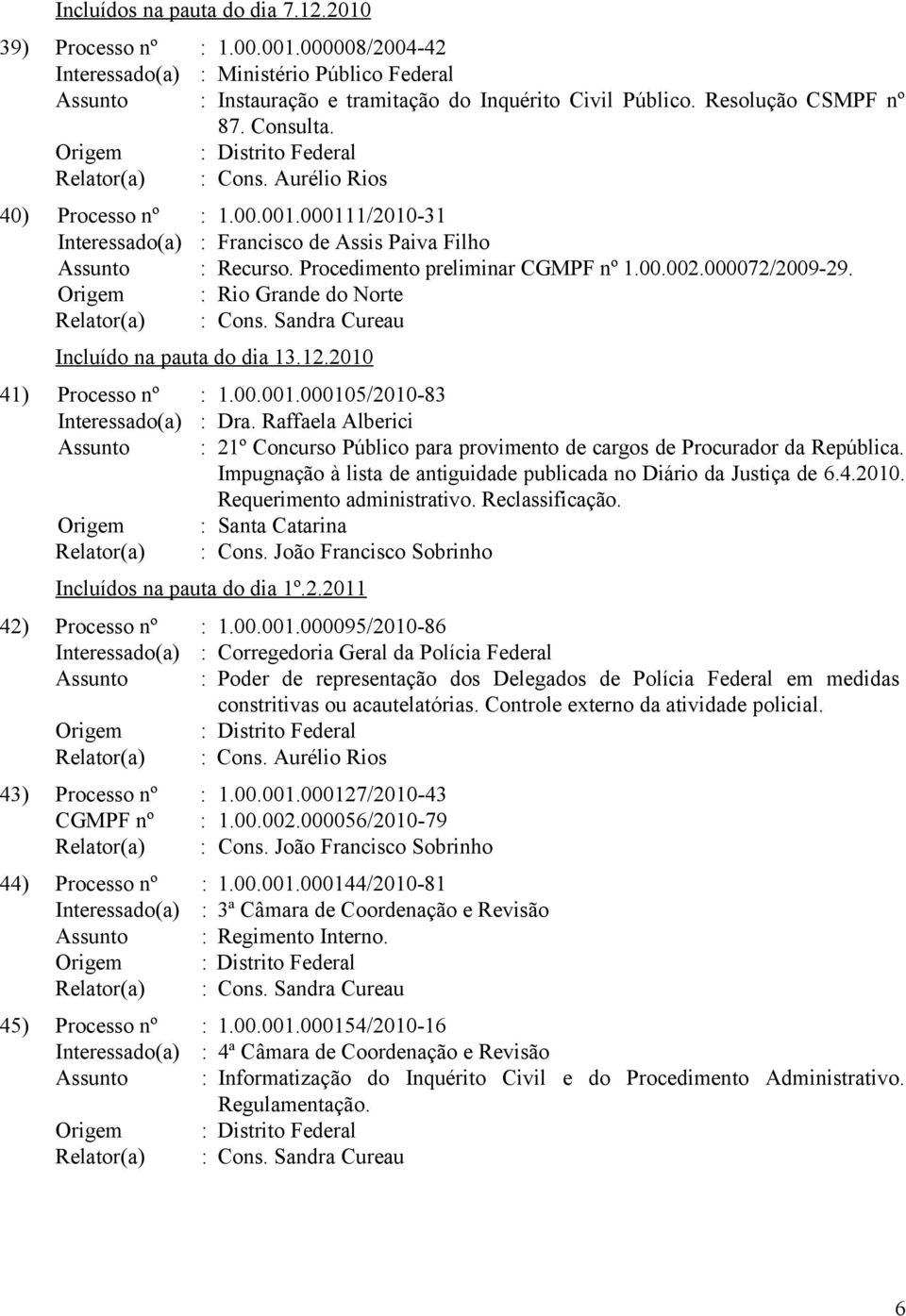 000105/2010-83 Interessado(a) : Dra. Raffaela Alberici Assunto : 21º Concurso Público para provimento de cargos de Procurador da República.