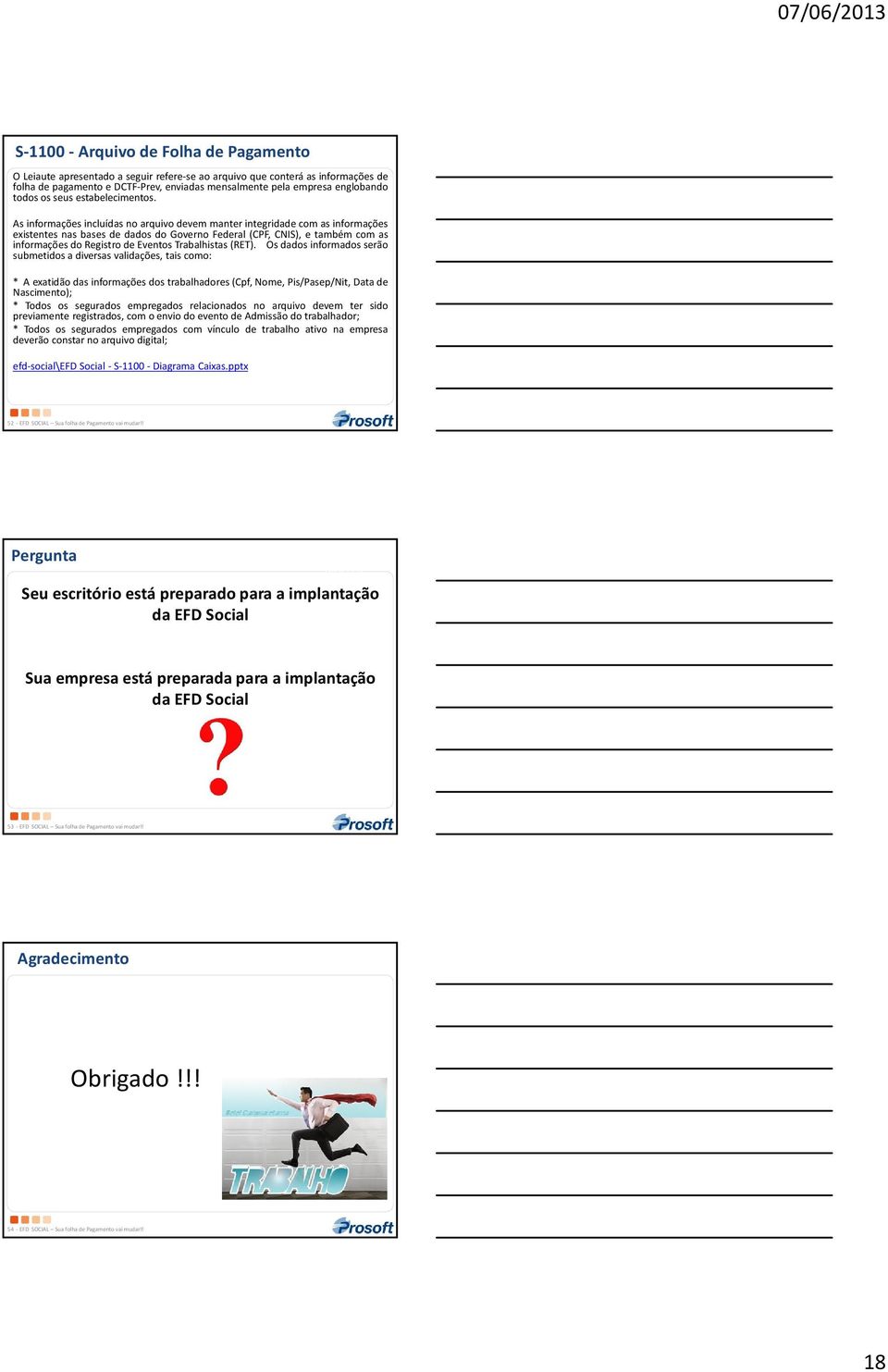 Obrigatoriedade As informações incluídas no arquivo devem manter integridade com as informações existentes nas bases de dados do Governo Federal (CPF, CNIS), e também com as informações do Registro