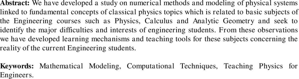 difficulties and interests of engineering students.