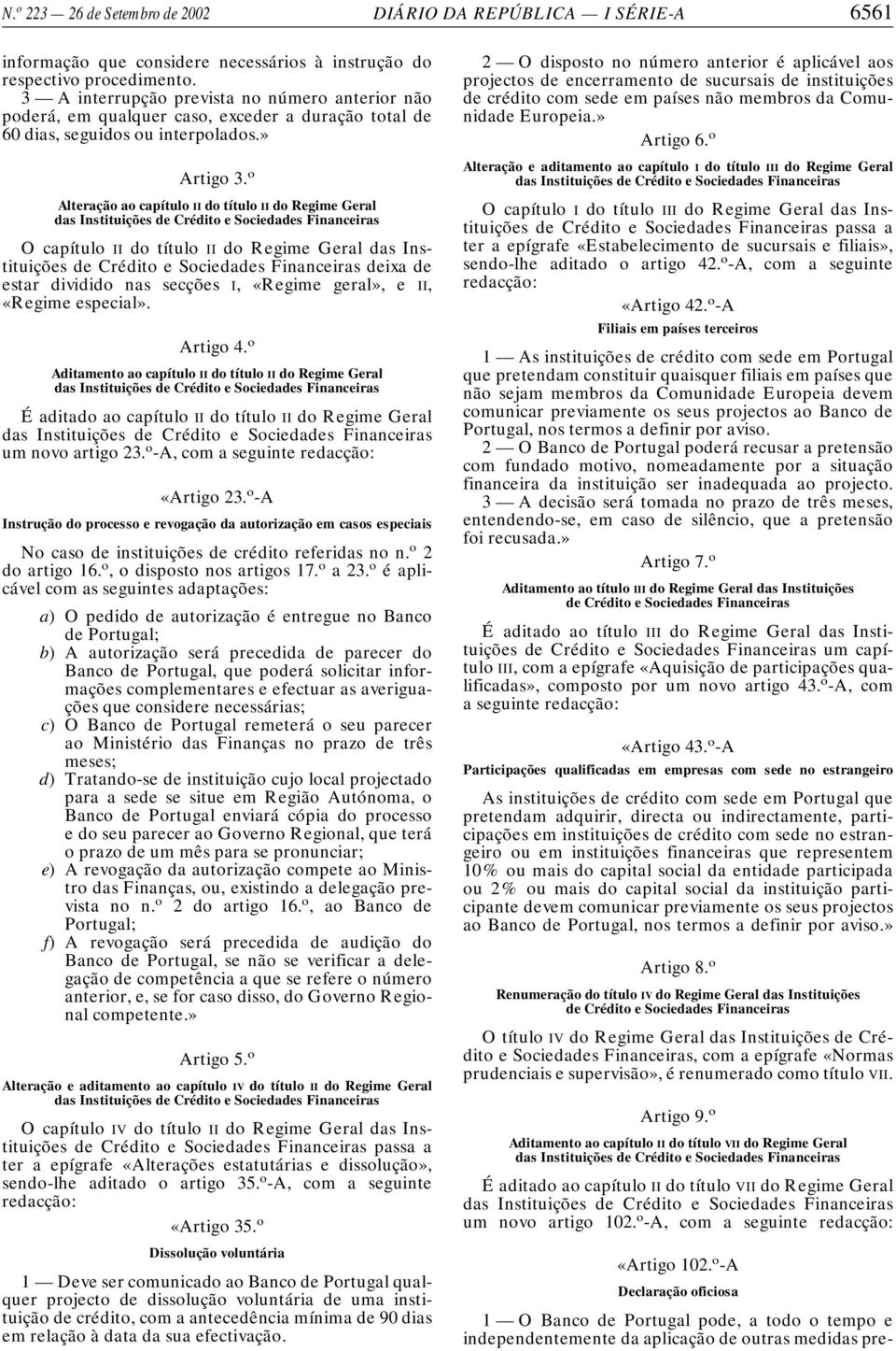 o Alteração ao capítulo II do título II do Regime Geral das Instituições de Crédito e Sociedades Financeiras O capítulo II do título II do Regime Geral das Instituições de Crédito e Sociedades