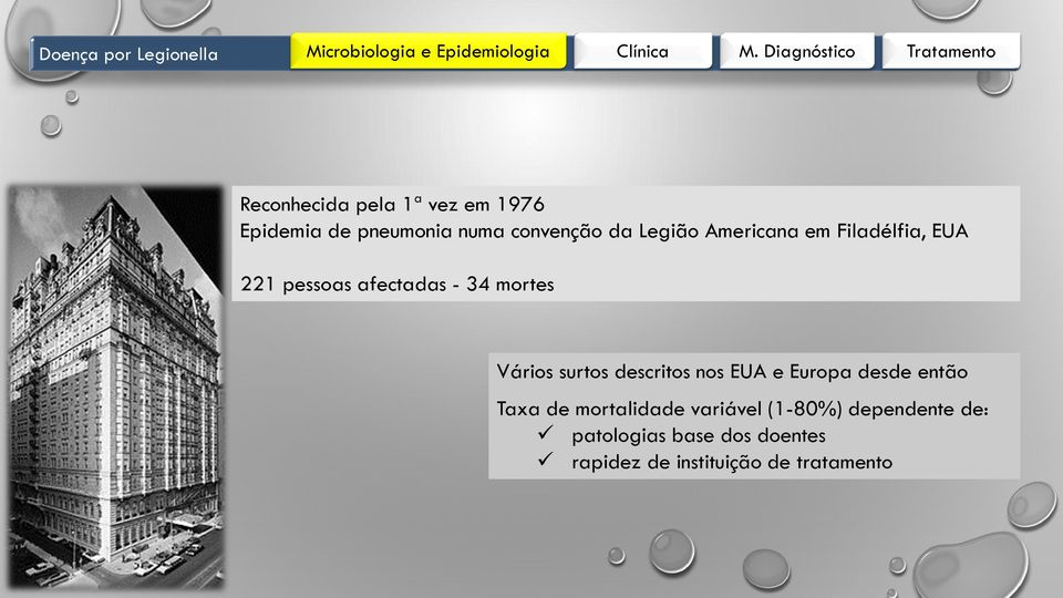 surtos descritos nos EUA e Europa desde então Taxa de mortalidade variável