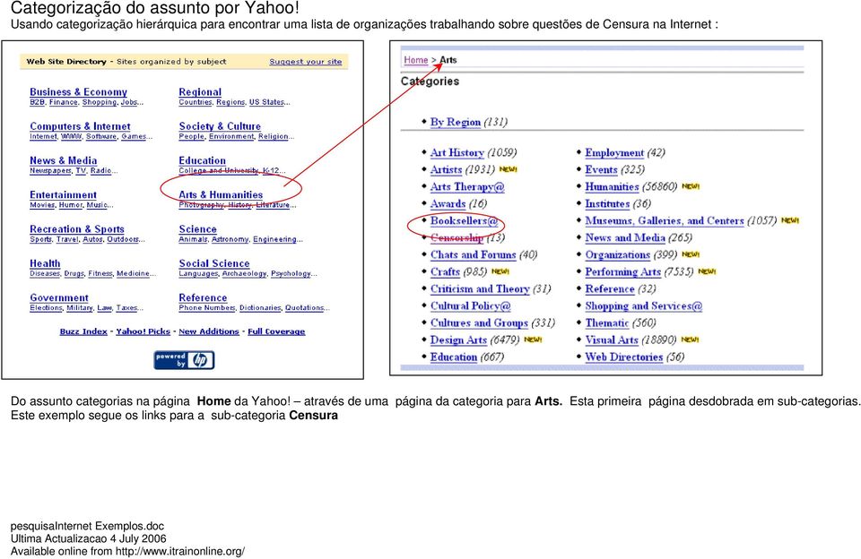 sobre questões de Censura na Internet : Do assunto categorias na página Home da Yahoo!