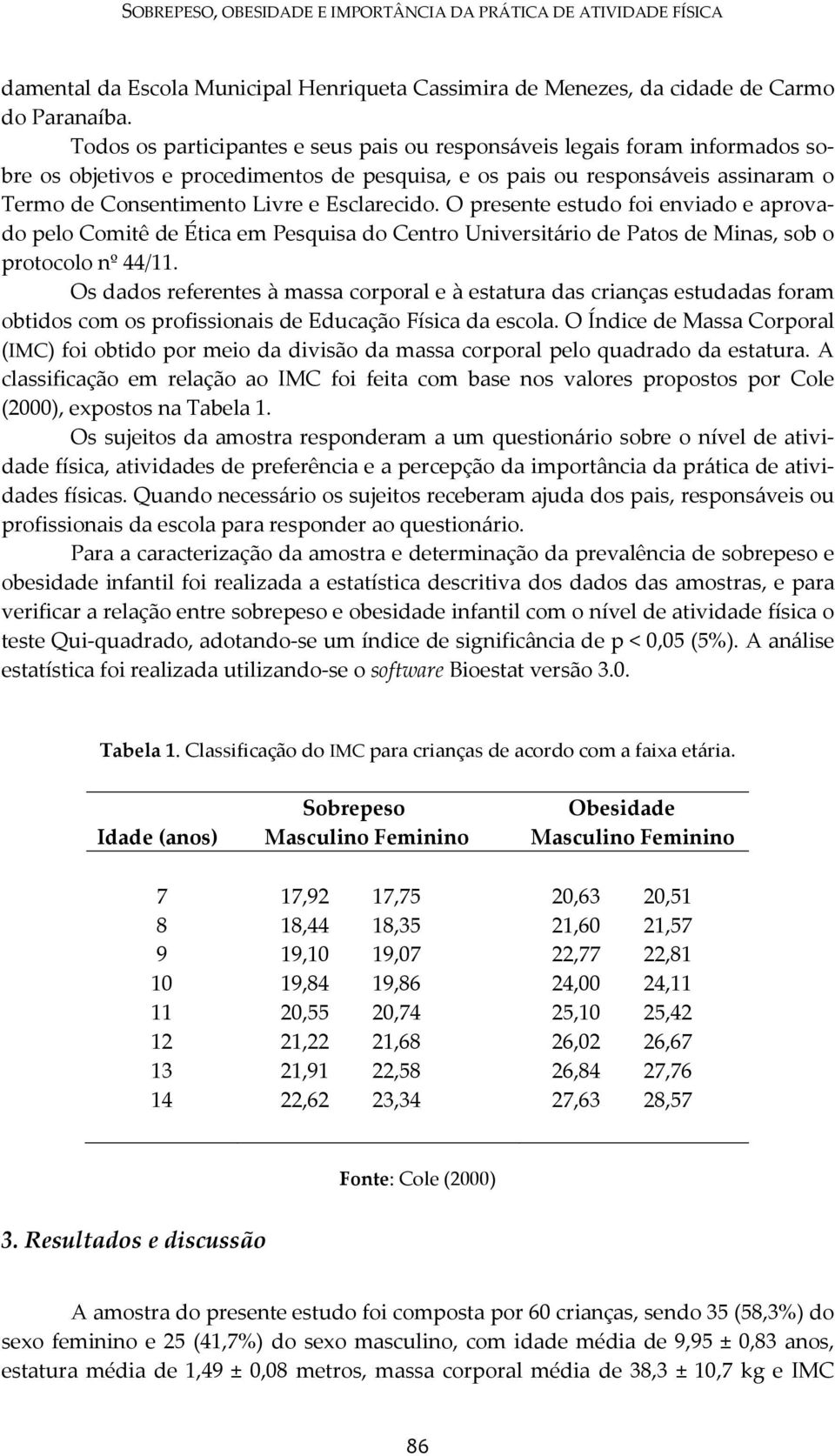 Esclarecido. O presente estudo foi enviado e aprovado pelo Comitê de Ética em Pesquisa do Centro Universitário de Patos de Minas, sob o protocolo nº 44/11.