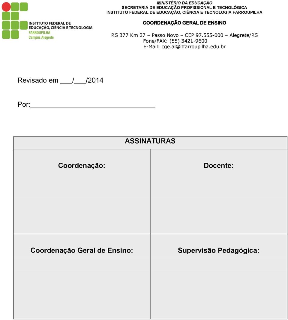 Docente: Coordenação Geral