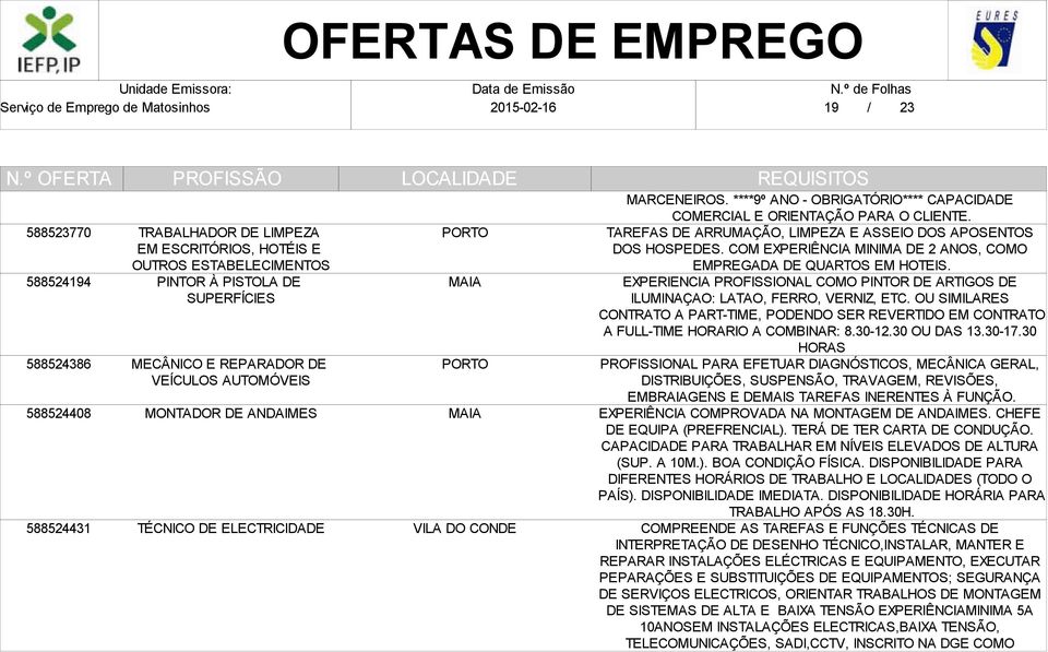 TAREFAS DE ARRUMAÇÃO, LIMPEZA E ASSEIO DOS APOSENTOS DOS HOSPEDES. COM EXPERIÊNCIA MINIMA DE 2 ANOS, COMO EMPREGADA DE QUARTOS EM HOTEIS.