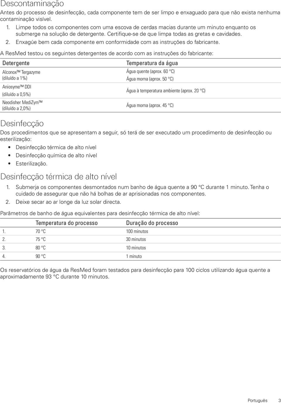 Enxagúe bem cada componente em conformidade com as instruções do fabricante.