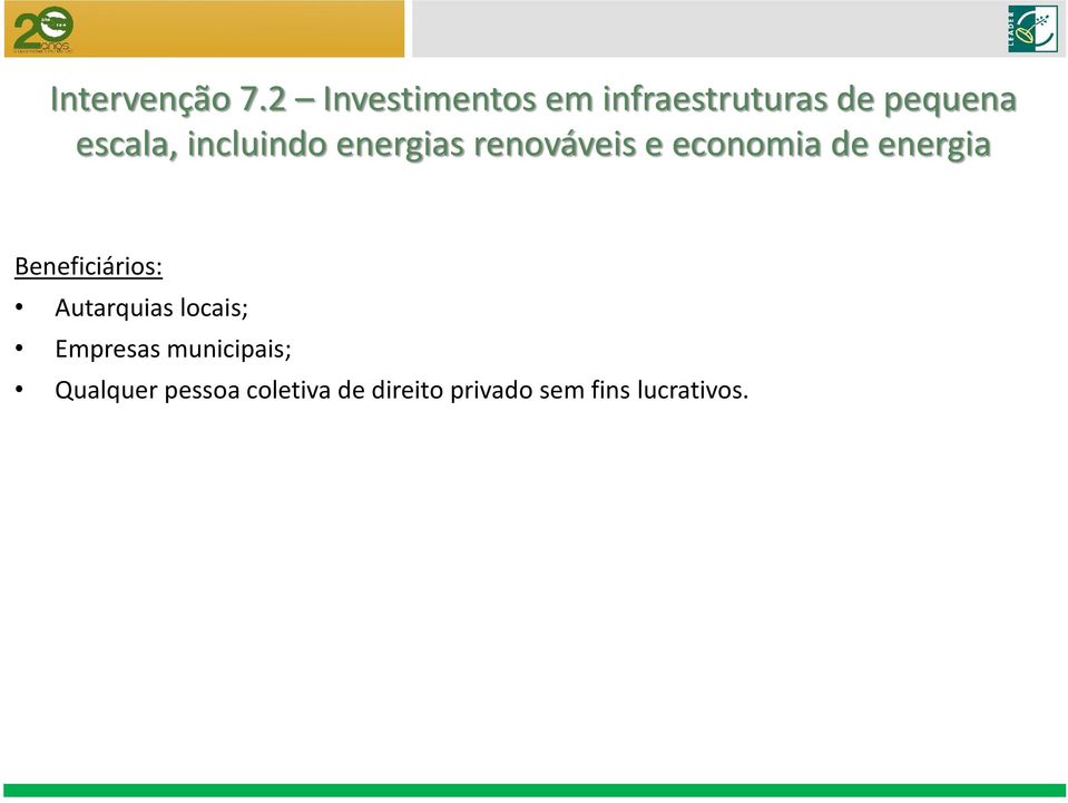 incluindo energias renováveis e economia de energia