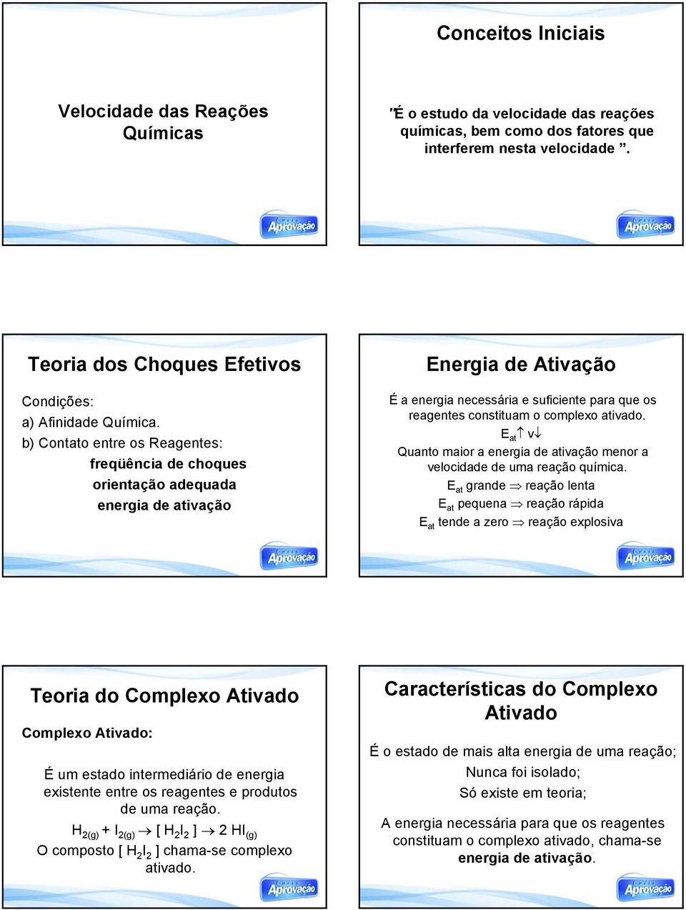 b) Contato entre os Reagentes: freqüência de choques orientação adequada energia de ativação nergia de Ativação É a energia necessária e suficiente para que os reagentes constituam o complexo ativado.