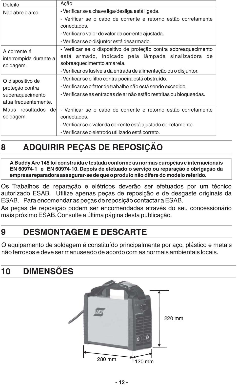 - Verificar se o disjuntor está desarmado. - Verificar se o dispositivo de proteção contra sobreaquecimento está armado, indicado pela lâmpada sinalizadora de sobreaquecimemto amarela.