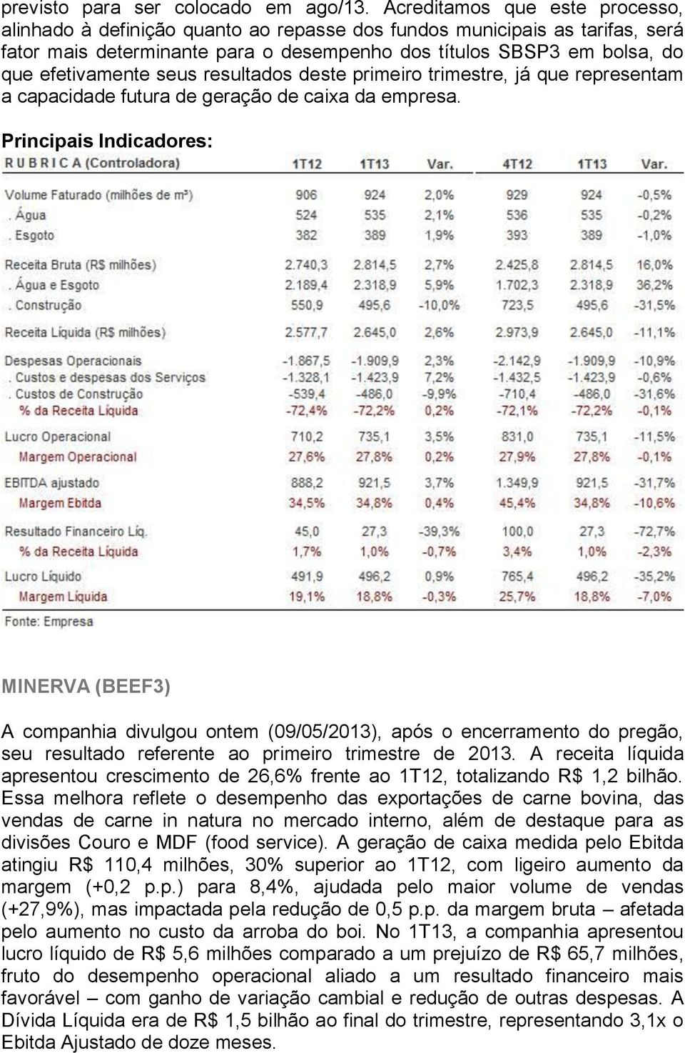 seus resultados deste primeiro trimestre, já que representam a capacidade futura de geração de caixa da empresa.