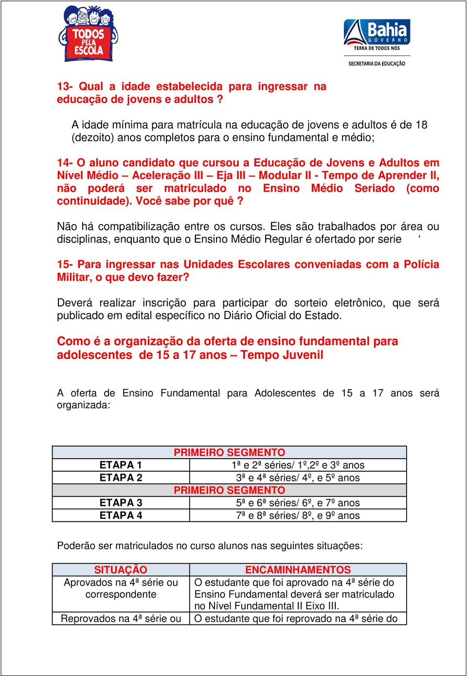 Nível Médio Aceleração III Eja III Modular II - Tempo de Aprender II, não poderá ser matriculado no Ensino Médio Seriado (como continuidade). Você sabe por quê?