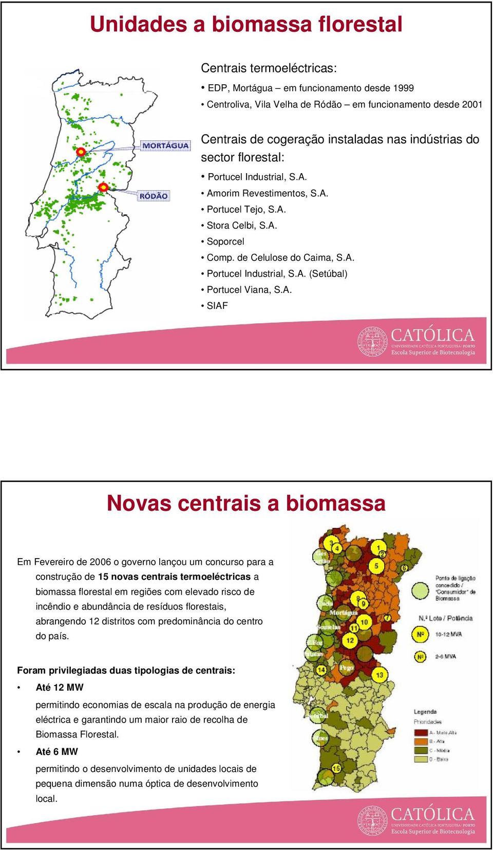 A. SIAF Novas centrais a biomassa Em Fevereiro de 2006 o governo lançou um concurso para a construção de 15 novas centrais termoeléctricas a biomassa florestal em regiões com elevado risco de