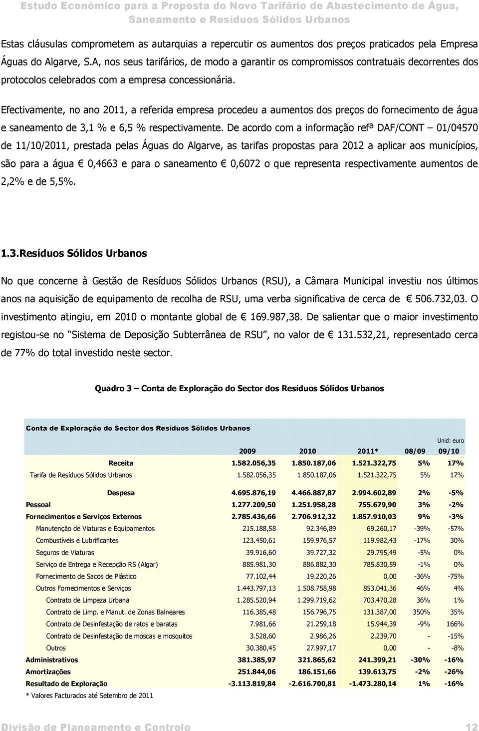 Efectivamente, no ano 2011, a referida empresa procedeu a aumentos dos preços do fornecimento de água e saneamento de 3,1 % e 6,5 % respectivamente.