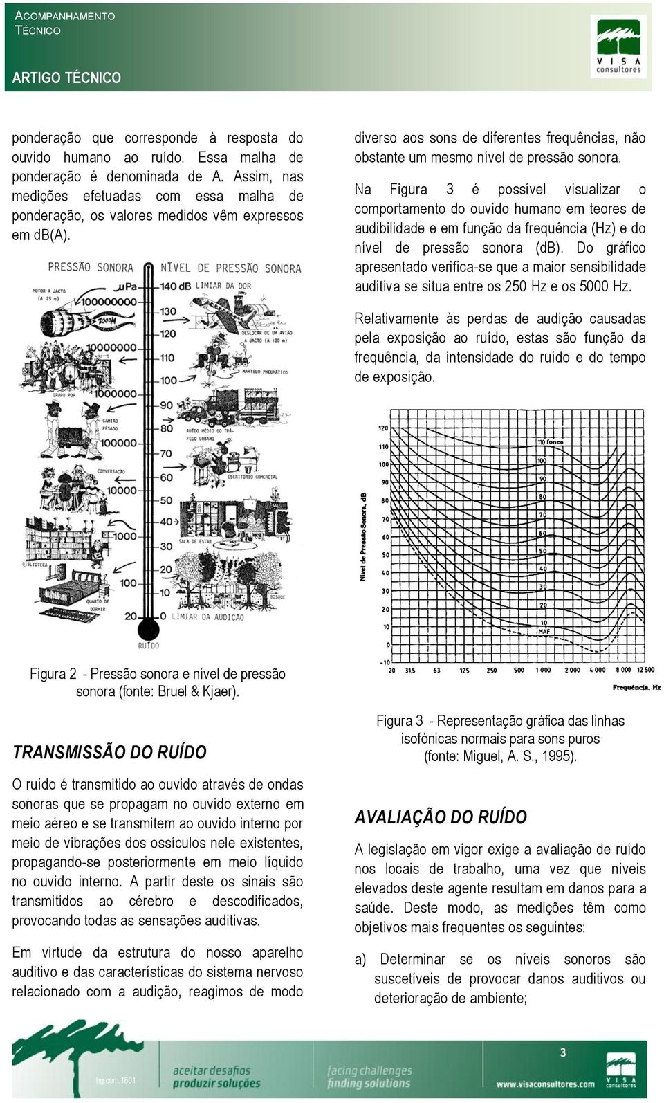 Na Figura 3 é possível visualizar o comportamento do ouvido humano em teores de audibilidade e em função da frequência (Hz) e do nível de pressão sonora (db).