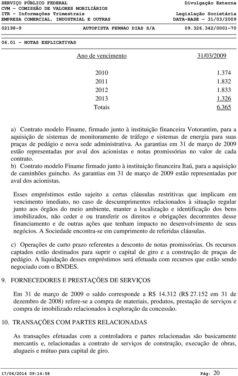 365 a) Contrato modelo Finame, firmado junto à instituição financeira Votorantim, para a aquisição de sistemas de monitoramento de tráfego e sistemas de energia para suas praças de pedágio e nova