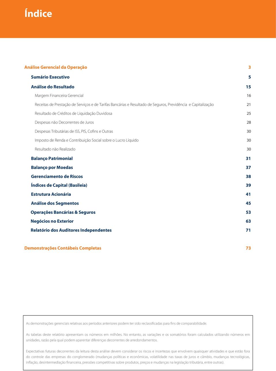Contribuição Social sobre o Lucro Líquido 30 Resultado não Realizado 30 Balanço Patrimonial 31 Balanço por Moedas 37 Gerenciamento de Riscos 38 Índices de Capital (Basileia) 39 Estrutura Acionária 41
