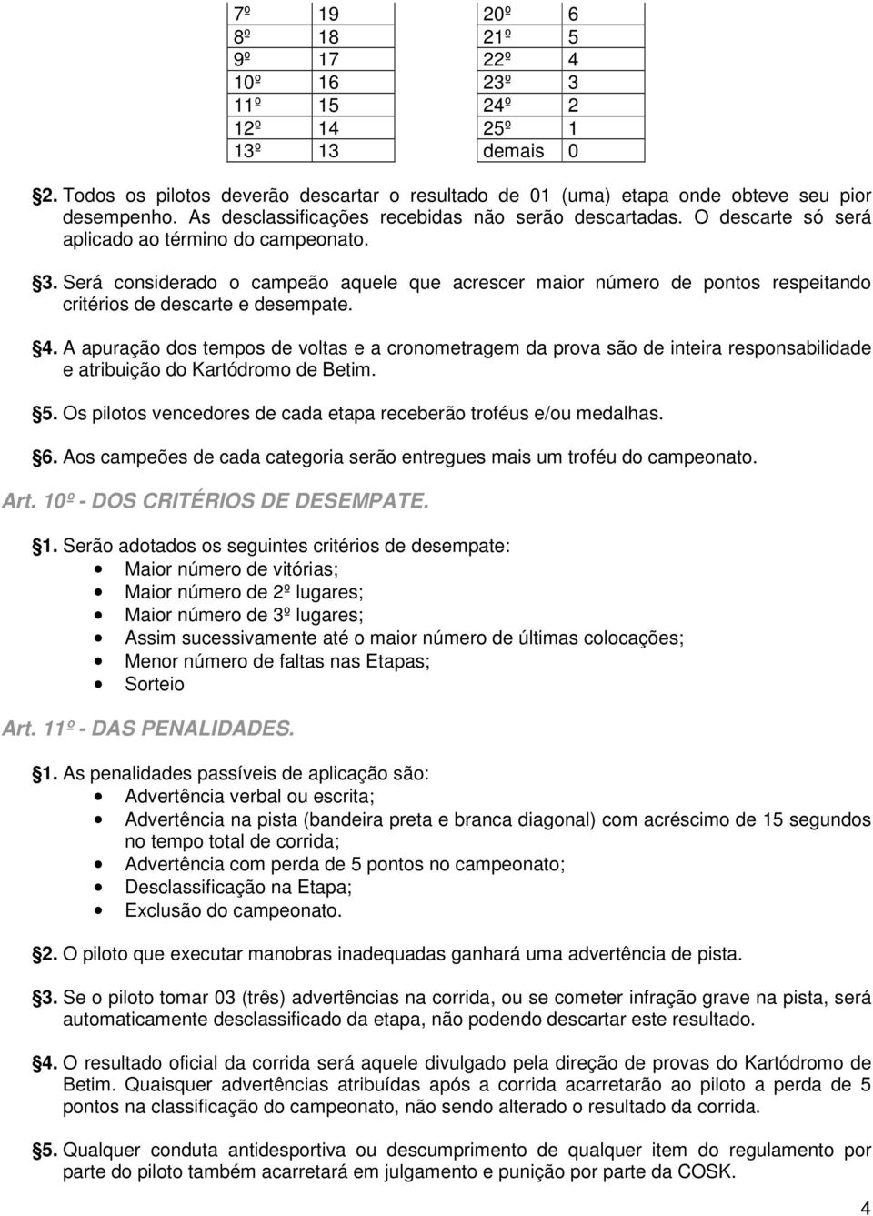 Será considerado o campeão aquele que acrescer maior número de pontos respeitando critérios de descarte e desempate. 4.