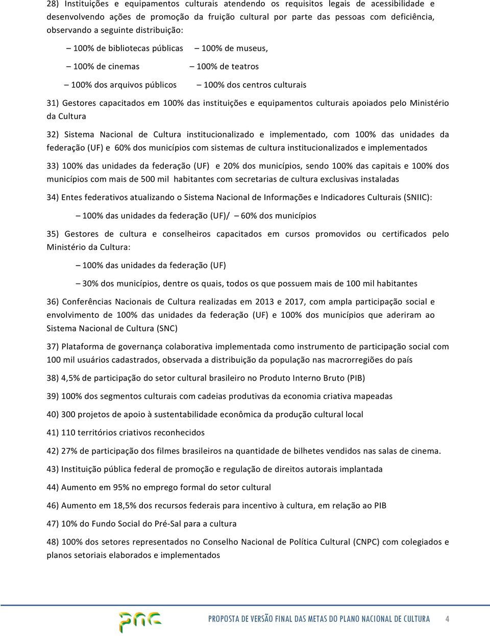 instituições e equipamentos culturais apoiados pelo Ministério da Cultura 32) Sistema Nacional de Cultura institucionalizado e implementado, com 100% das unidades da federação (UF) e 60% dos