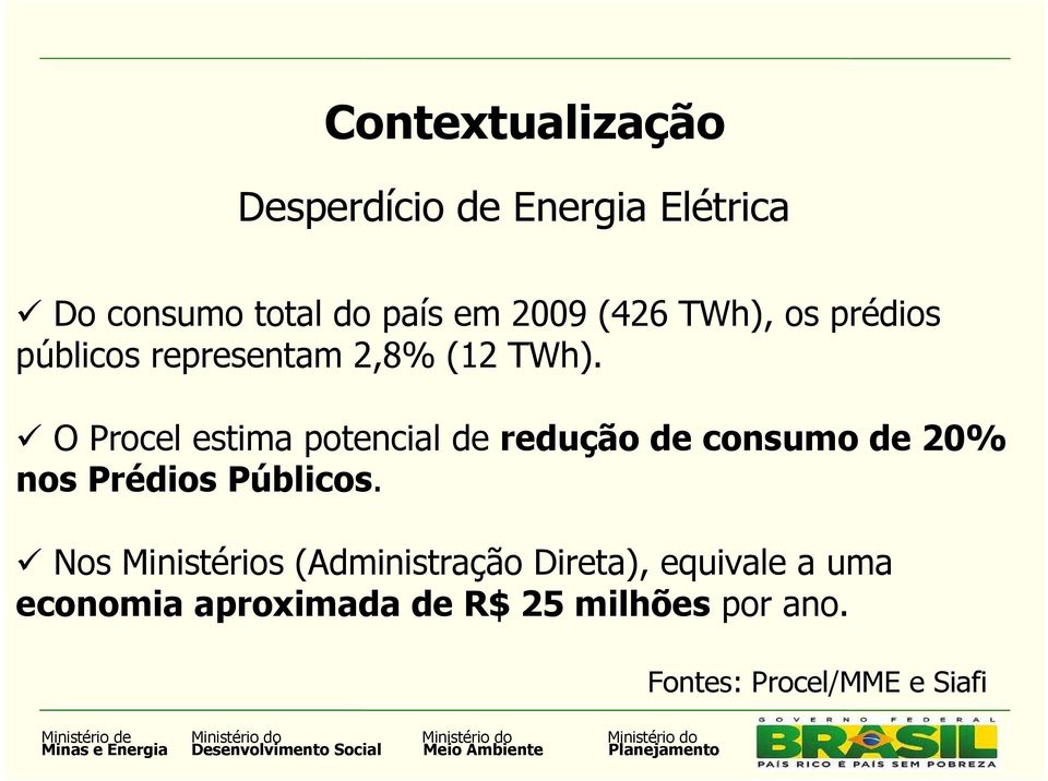 O Procel estima potencial de redução de consumo de 20% nos Prédios Públicos.