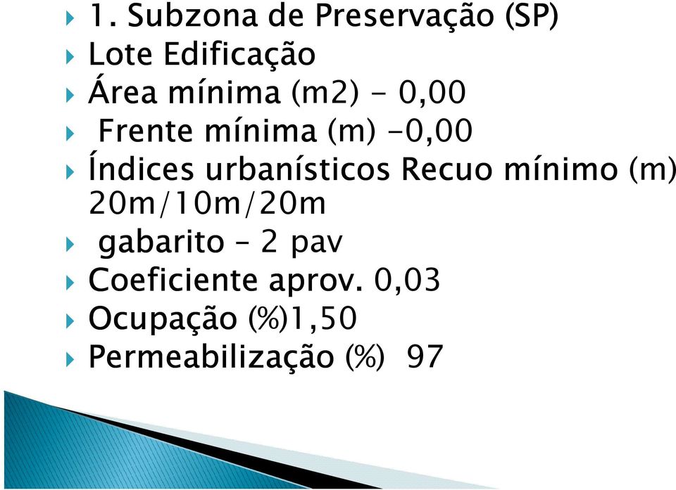 urbanísticos Recuo mínimo (m) 20m/10m/20m gabarito 2