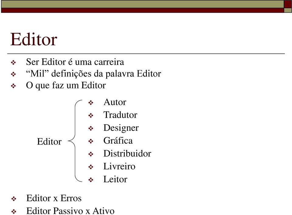 Editor x Erros Editor Passivo x Ativo Autor