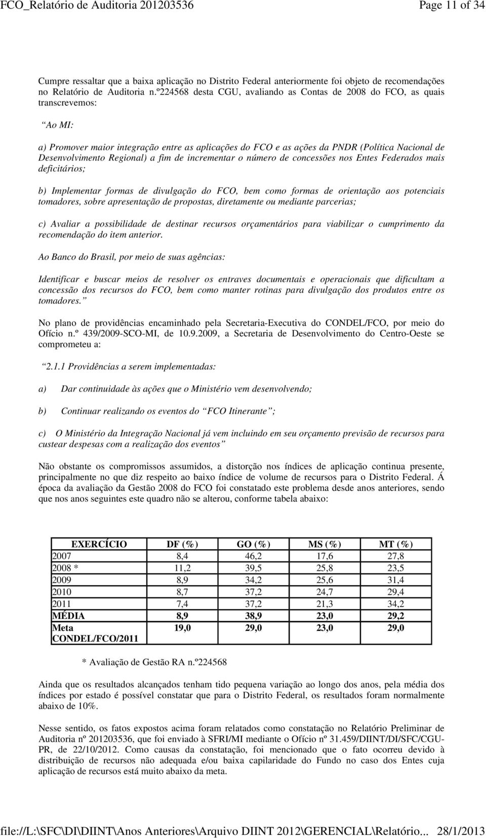 Regional) a fim de incrementar o número de concessões nos Entes Federados mais deficitários; b) Implementar formas de divulgação do FCO, bem como formas de orientação aos potenciais tomadores, sobre