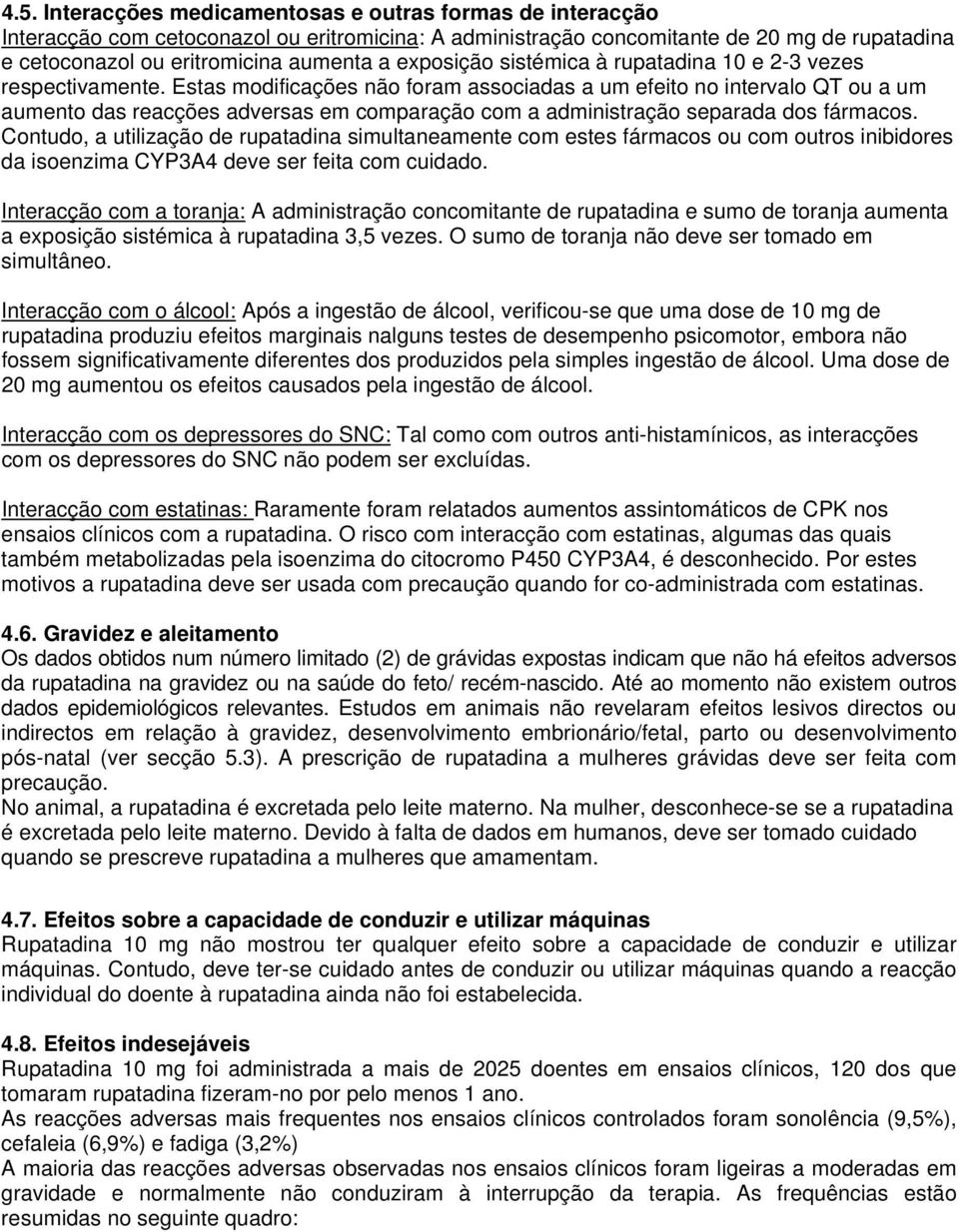 Estas modificações não foram associadas a um efeito no intervalo QT ou a um aumento das reacções adversas em comparação com a administração separada dos fármacos.