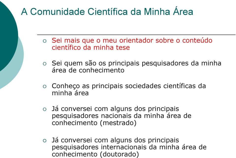 da minha área Já conversei com alguns dos principais pesquisadores nacionais da minha área de conhecimento