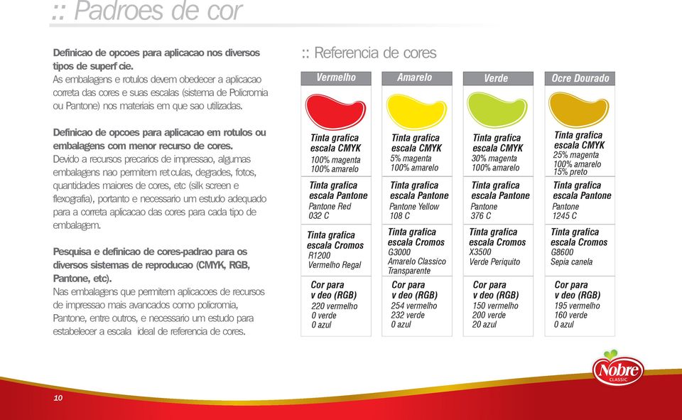 :: Referência de cores Vermelho Amarelo Verde Ocre Dourado Definição de opções para aplicação em rótulos ou embalagens com menor recurso de cores.