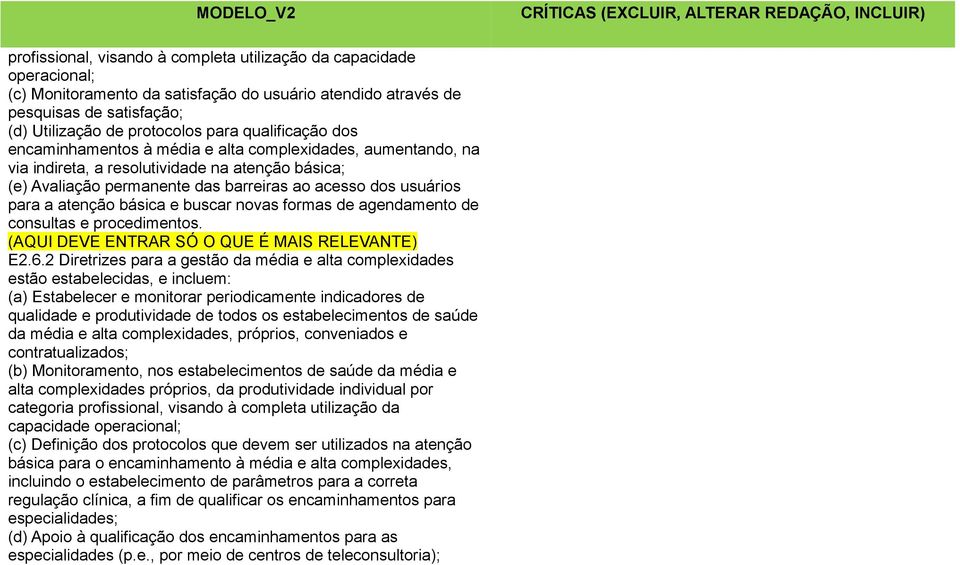 atenção básica e buscar novas formas de agendamento de consultas e procedimentos. (AQUI DEVE ENTRAR SÓ O QUE É MAIS RELEVANTE) E2.6.