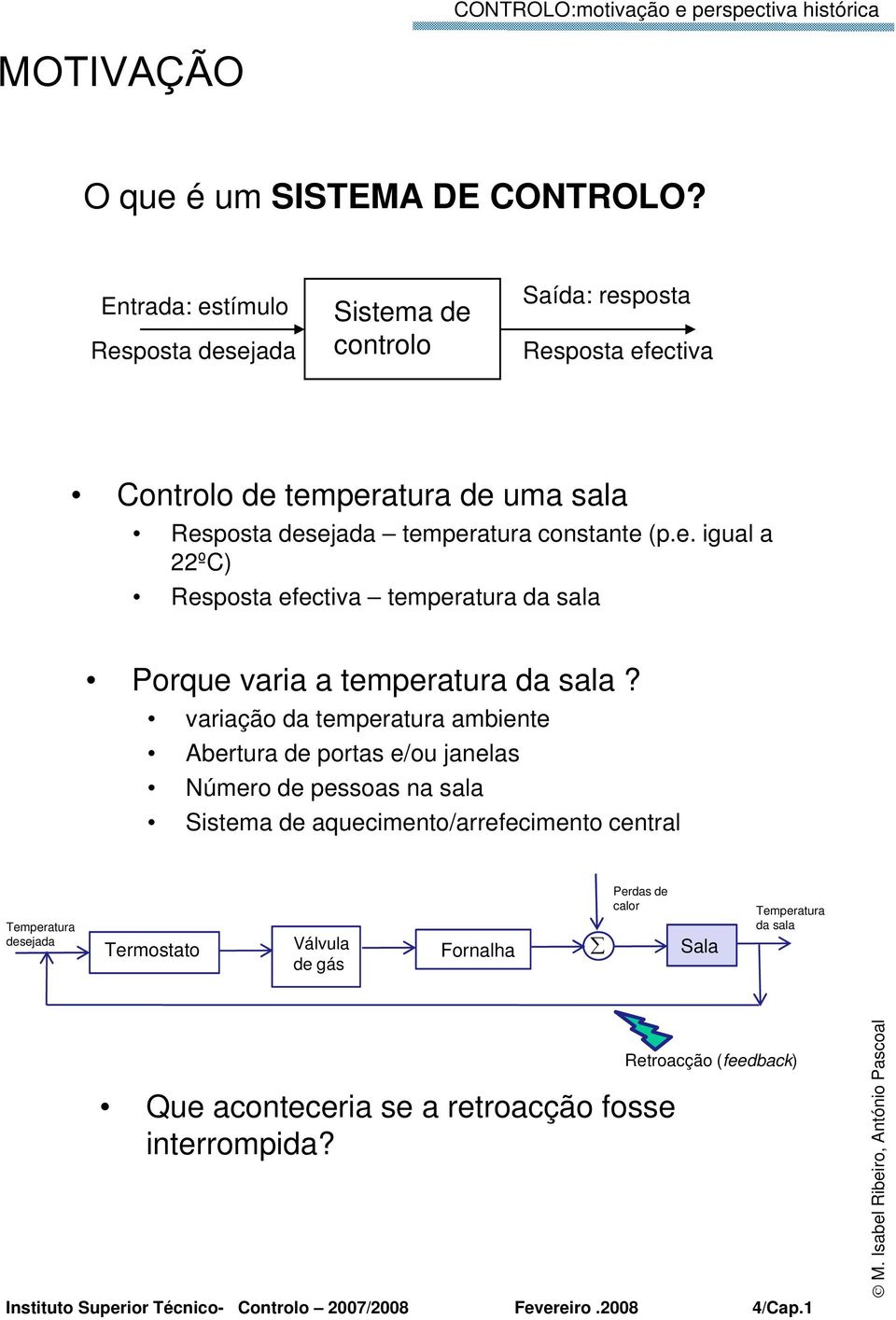 temperatura constante (p.e. igual a 22ºC) Resposta efectiva temperatura da sala Porque varia a temperatura da sala?