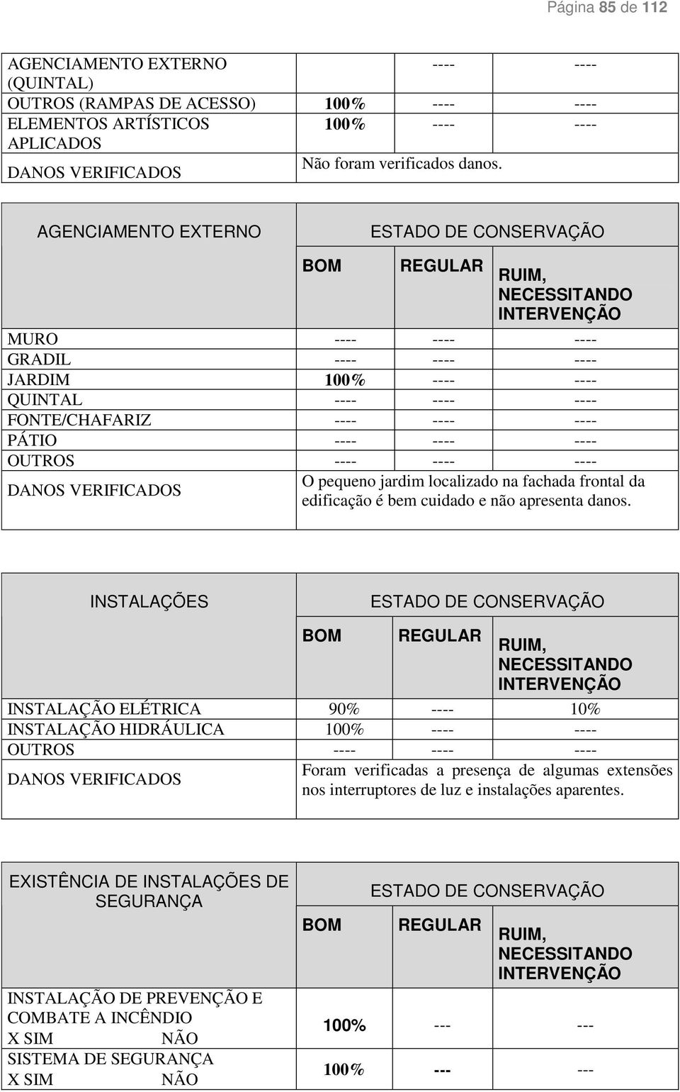 pequeno jardim localizado na fachada frontal da edificação é bem cuidado e não apresenta danos.