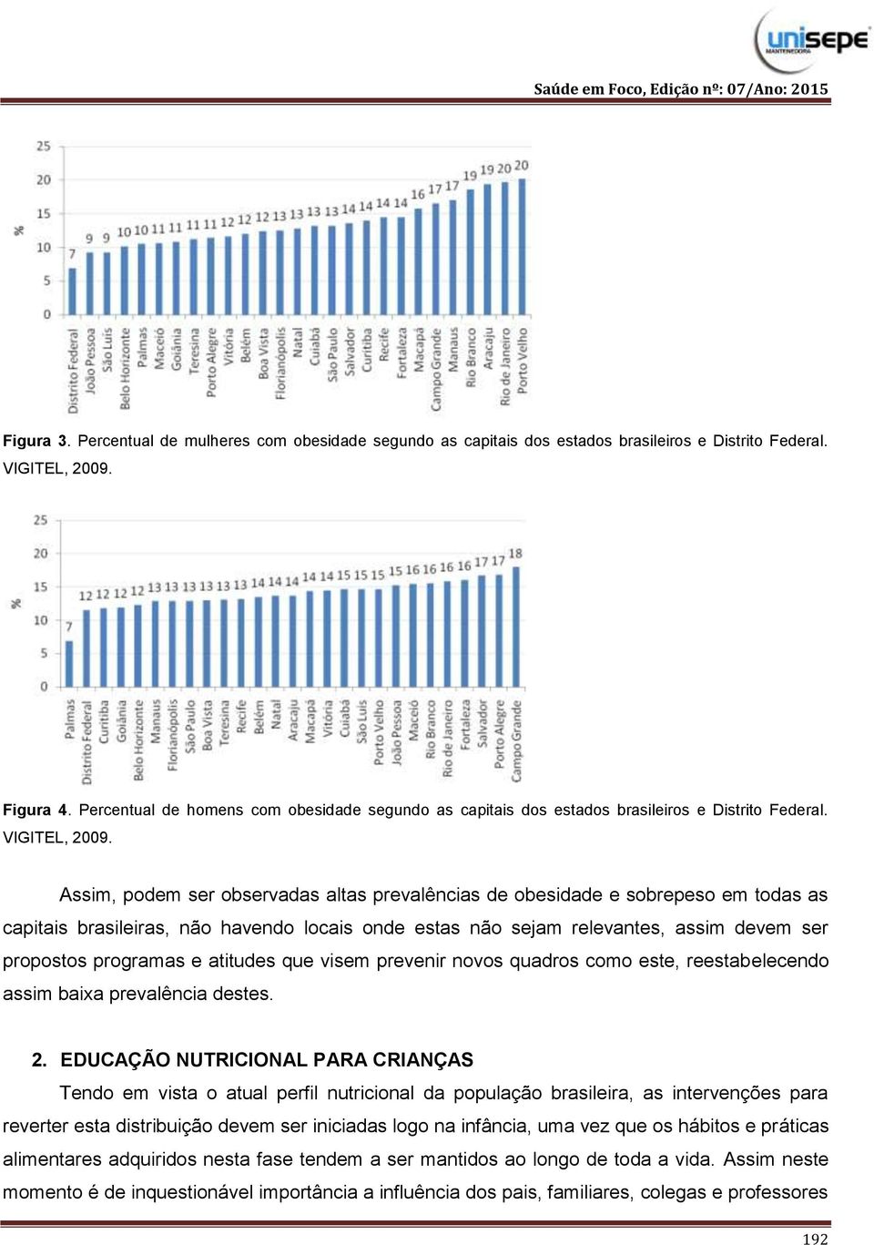 Assim, podem ser observadas altas prevalências de obesidade e sobrepeso em todas as capitais brasileiras, não havendo locais onde estas não sejam relevantes, assim devem ser propostos programas e