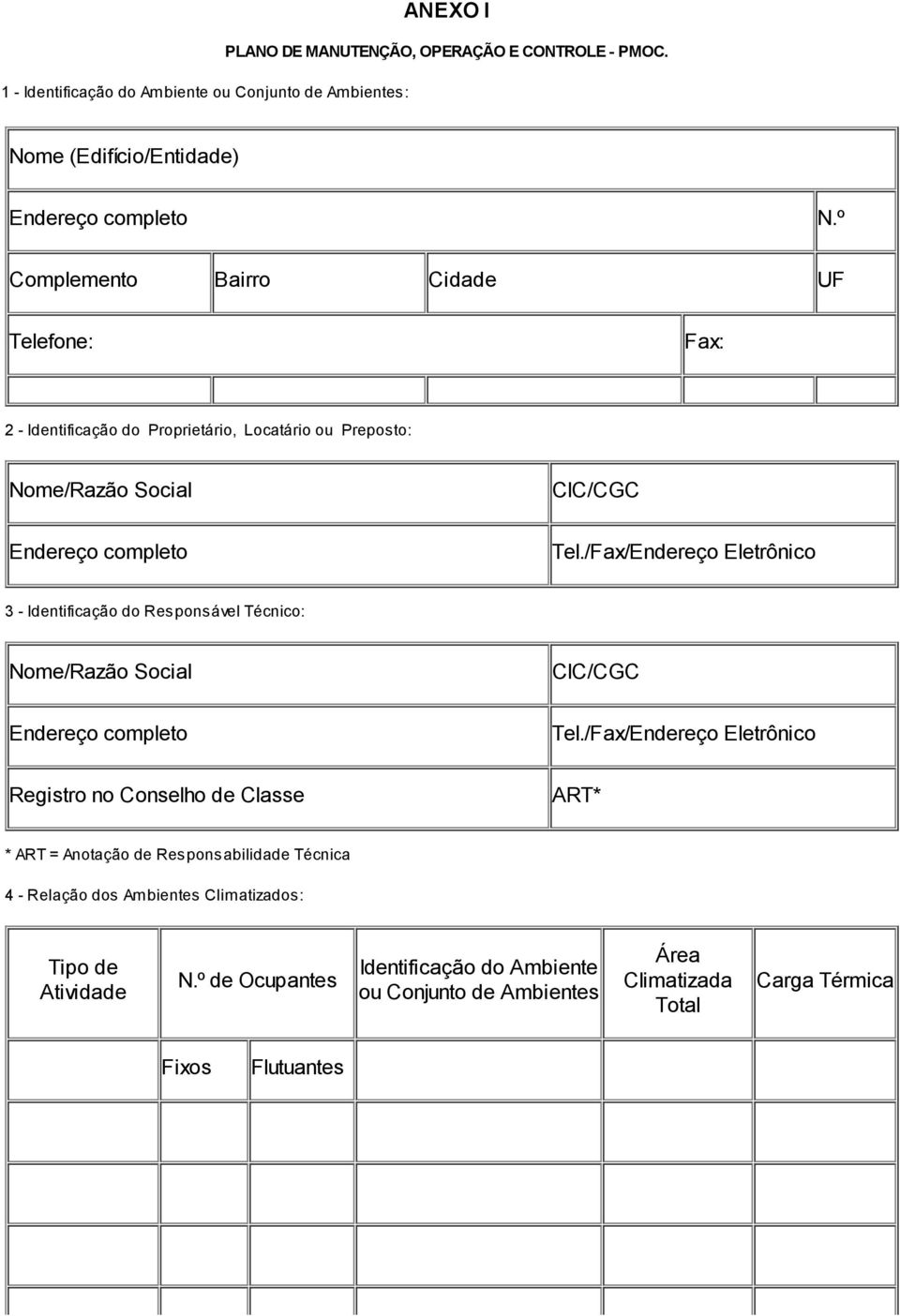 /Fax/Endereço Eletrônico 3 - Identificação do Responsável Técnico: Nome/Razão Social CIC/CGC Endereço completo Tel.