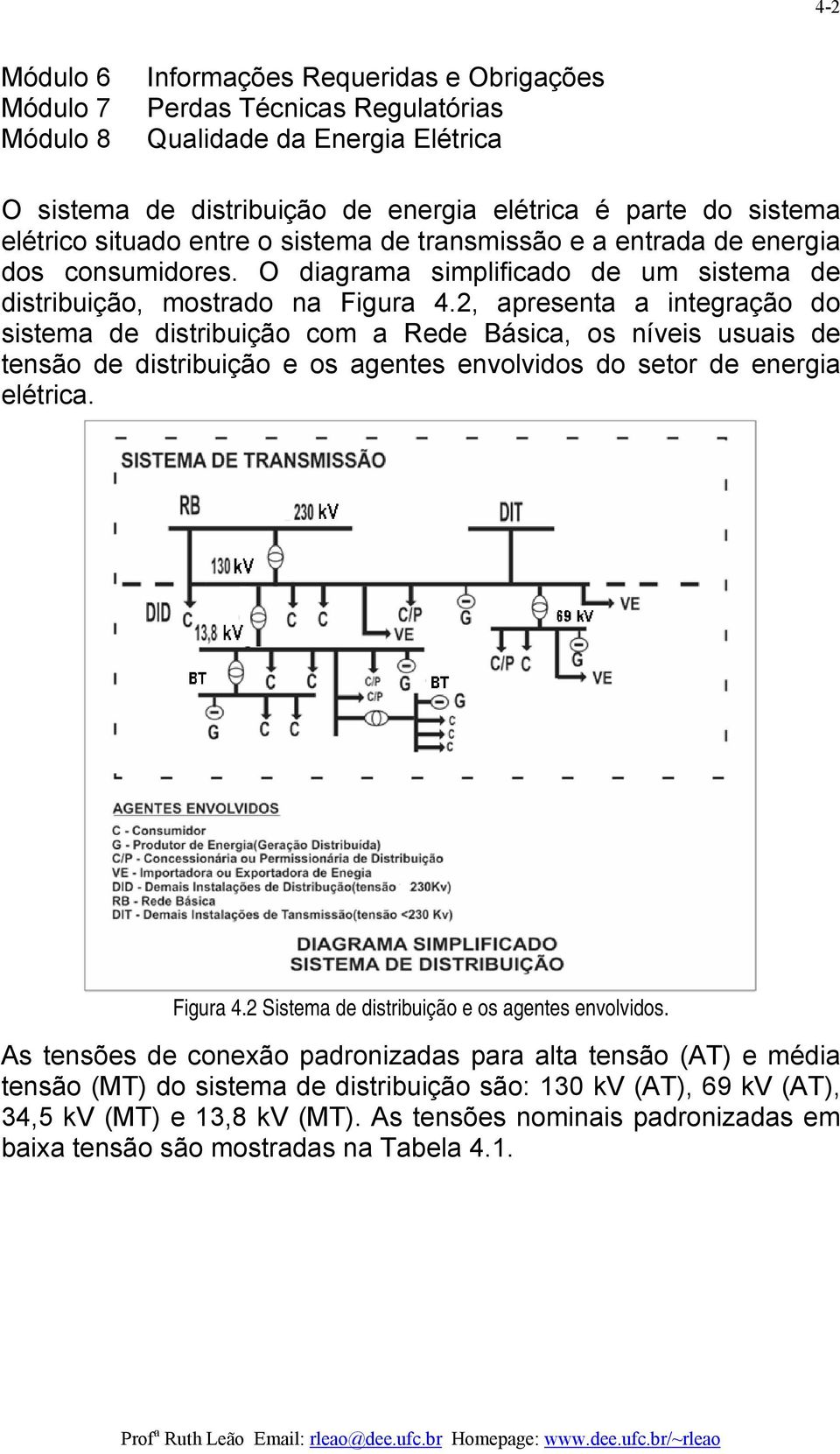 2, apresenta a integração do sistema de distribuição com a Rede Básica, os níveis usuais de tensão de distribuição e os agentes envolvidos do setor de energia elétrica. Figura 4.