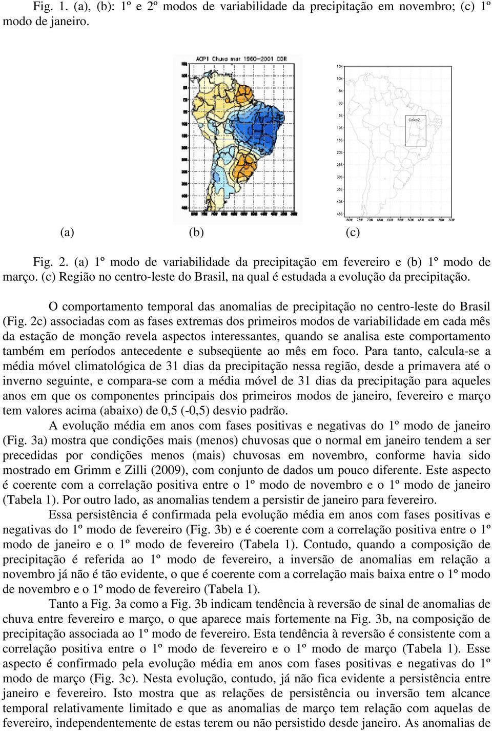 2c) associadas com as fases extremas dos primeiros modos de variabilidade em cada mês da estação de monção revela aspectos interessantes, quando se analisa este comportamento também em períodos