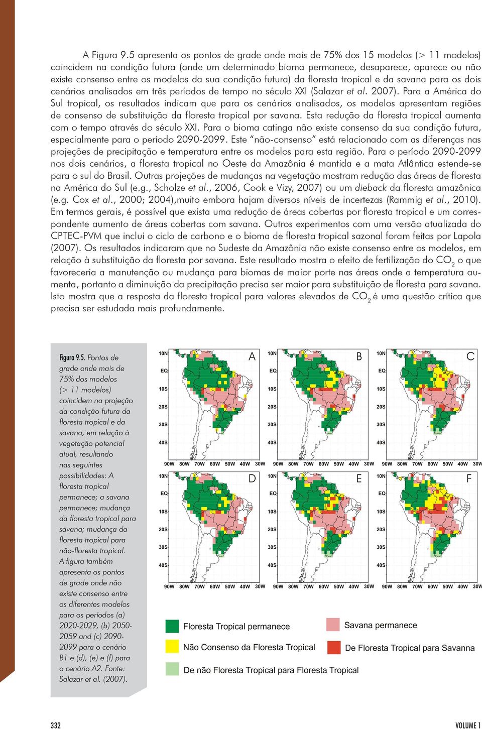modelos da sua condição futura) da floresta tropical e da savana para os dois cenários analisados em três períodos de tempo no século XXI (Salazar et al. 2007).