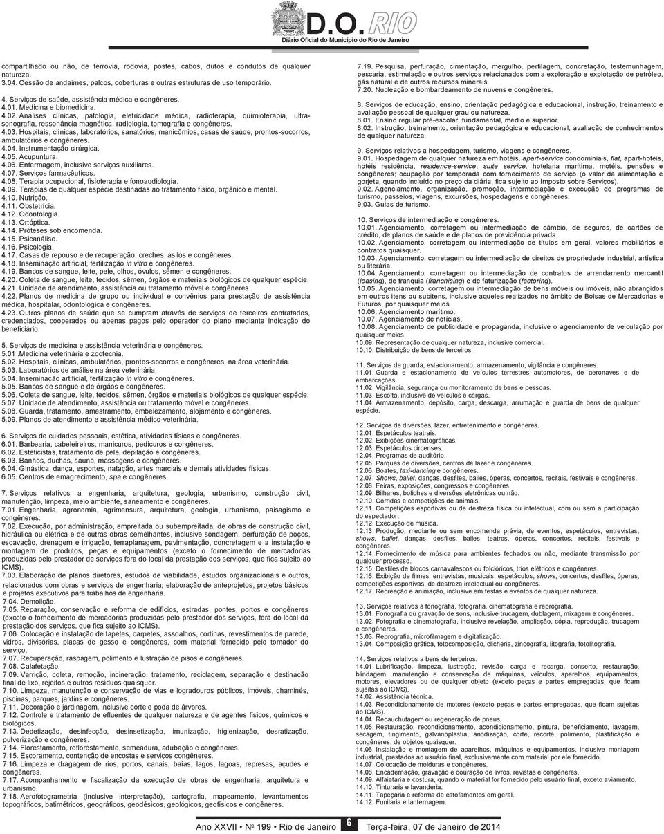 Análises clínicas, patologia, eletricidade médica, radioterapia, quimioterapia, ultrasonografia, ressonância magnética, radiologia, tomografia e congêneres. 4.03.