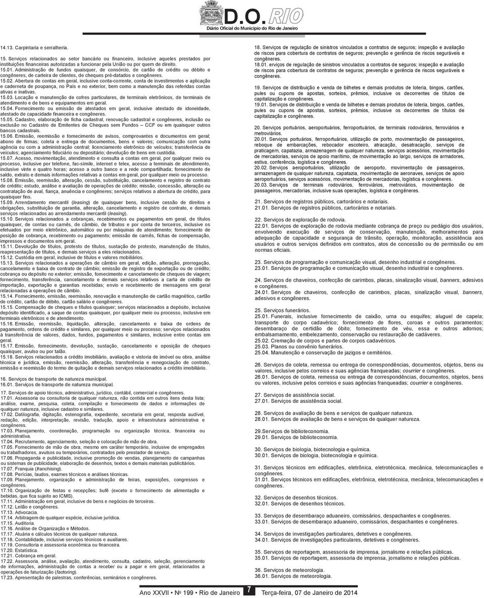 Administração de fundos quaisquer, de consórcio, de cartão de crédito ou débito e congêneres, de carteira de clientes, de cheques pré-datados e congêneres. 15.02.