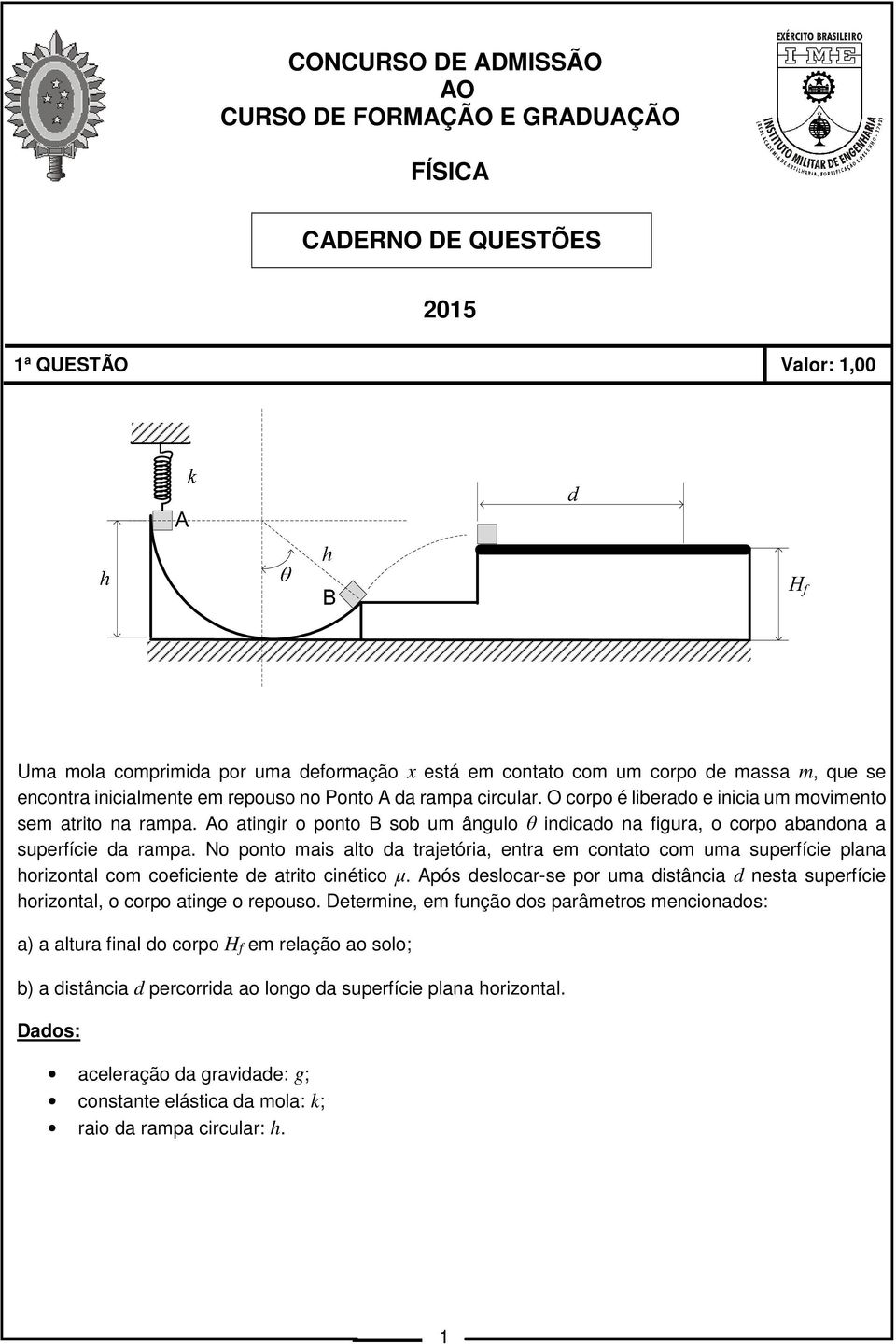 Ao atingir o ponto B sob um ângulo θ indicado na figura, o corpo abandona a superfície da rampa.