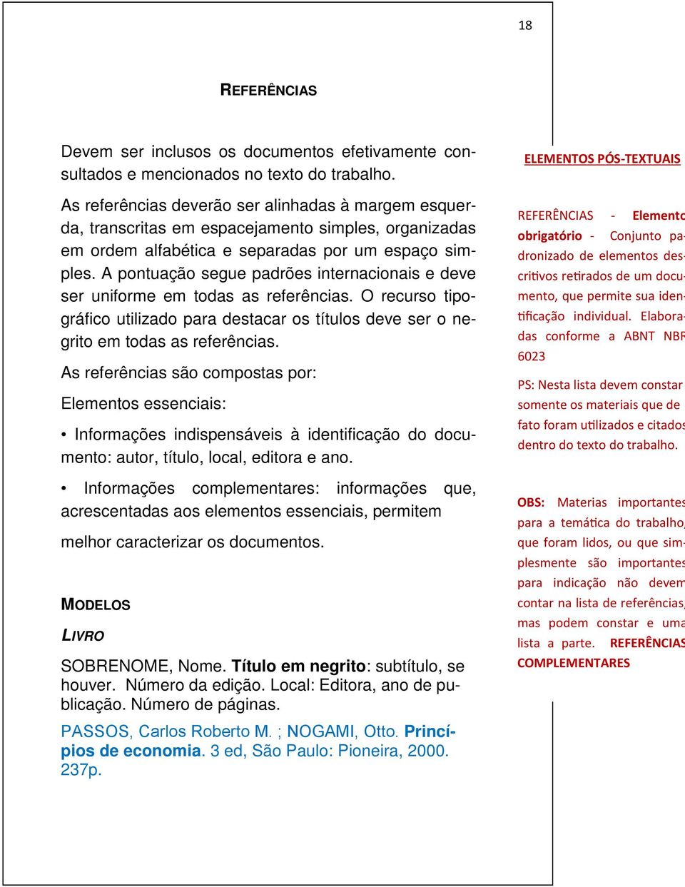 A pontuação segue padrões internacionais e deve ser uniforme em todas as referências. O recurso tipográfico utilizado para destacar os títulos deve ser o negrito em todas as referências.