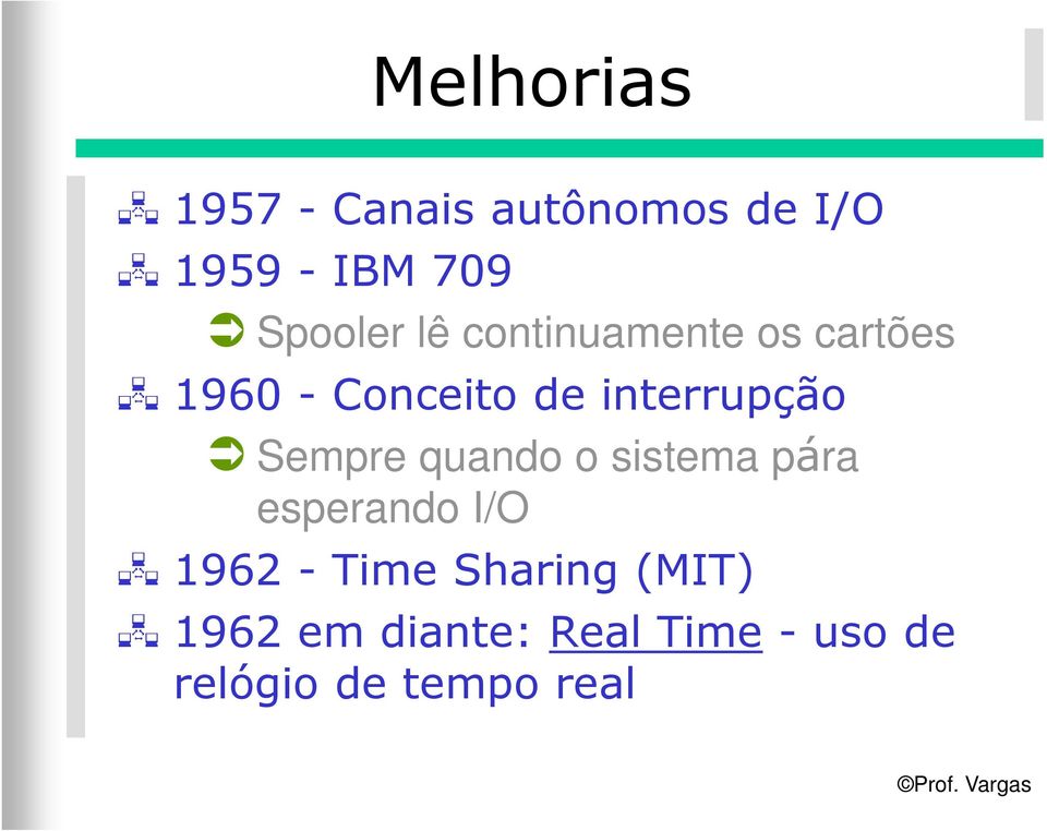 interrupção Sempre quando o sistema pára esperando I/O 1962 -