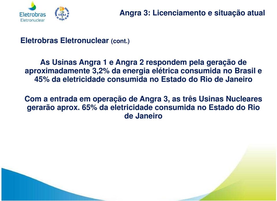 energia elétrica consumida no Brasil e 45% da eletricidade consumida no Estado do Rio