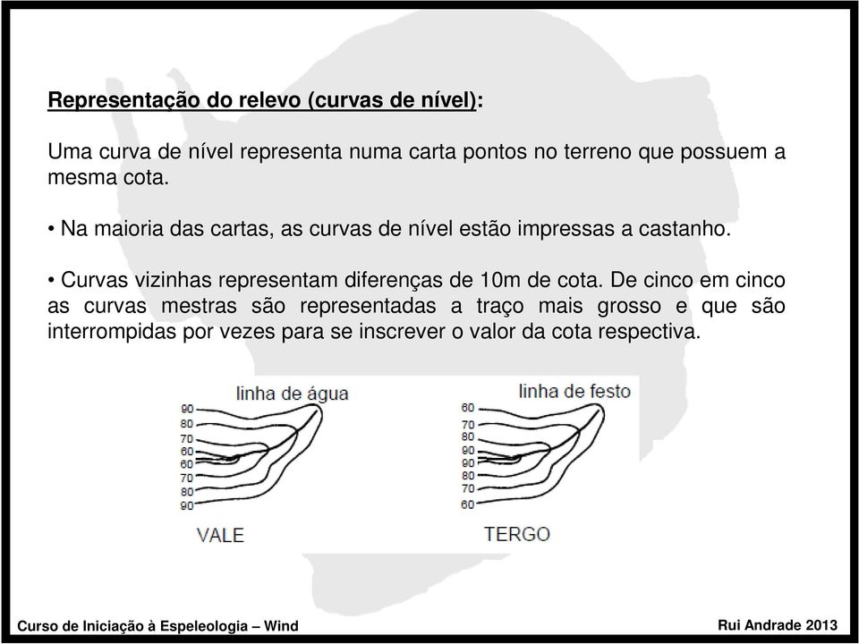 Curvas vizinhas representam diferenças de 10m de cota.