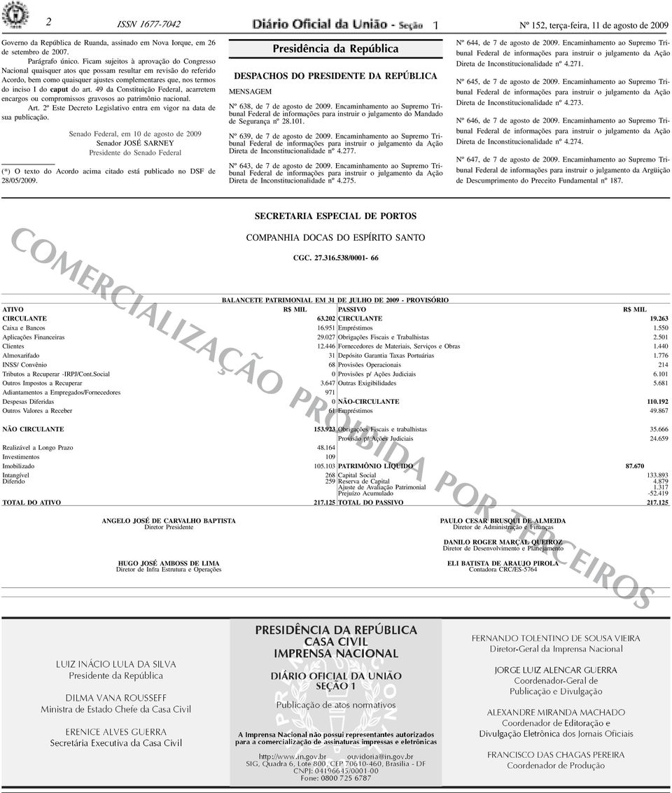 49 d Constituição Federl, crretem encrgos ou compromissos grvosos o ptrimônio ncionl. Art. 2º Este Decreto Legisltivo entr em vigor n dt de su publicção.