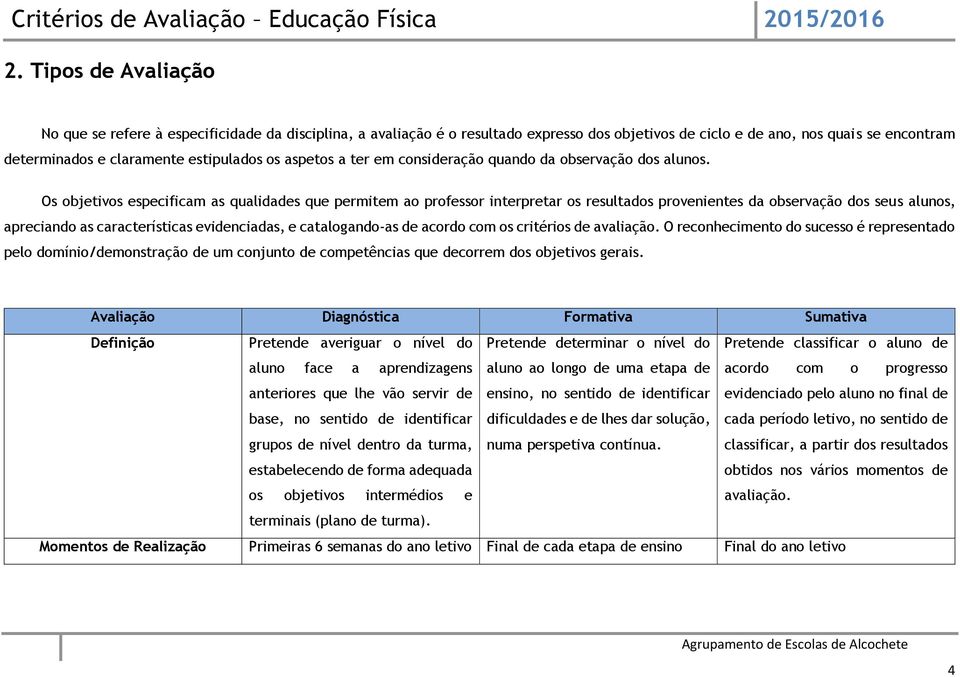 Os objetivos especificam as qualidades que permitem ao professor interpretar os resultados provenientes da observação dos seus alunos, apreciando as características evidenciadas, e catalogando-as de